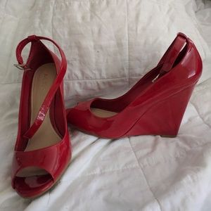 ALDO red patent wedges